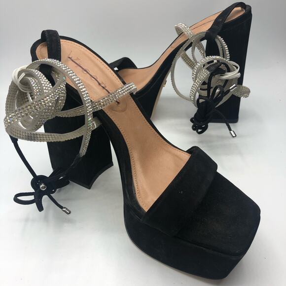 Free People X Vicenza  Everly Suede Platforms Wrap Heels Black Size US 10 - Picture 8 of 10